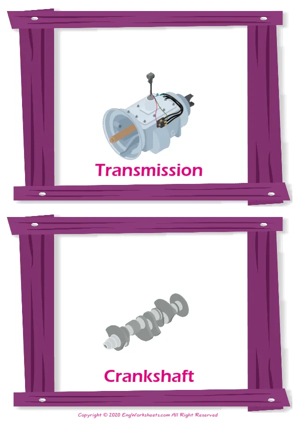 Cars vocabulary worksheet with words, two images per page Worksheet Preview