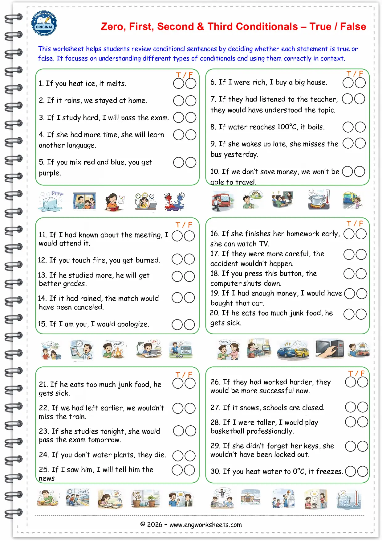 English Grammar Conditionals True False Worksheet