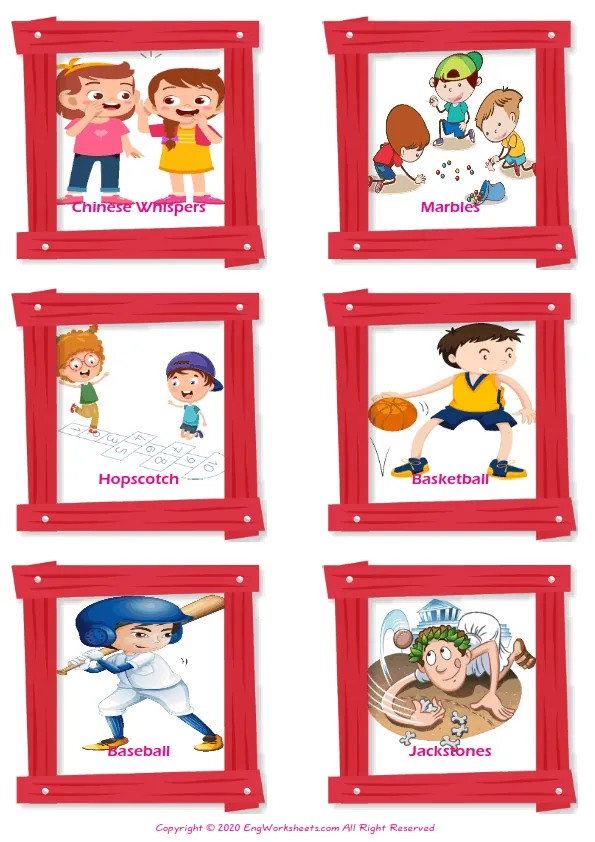 Children Games vocabulary worksheet with words, six images per page Worksheet Preview