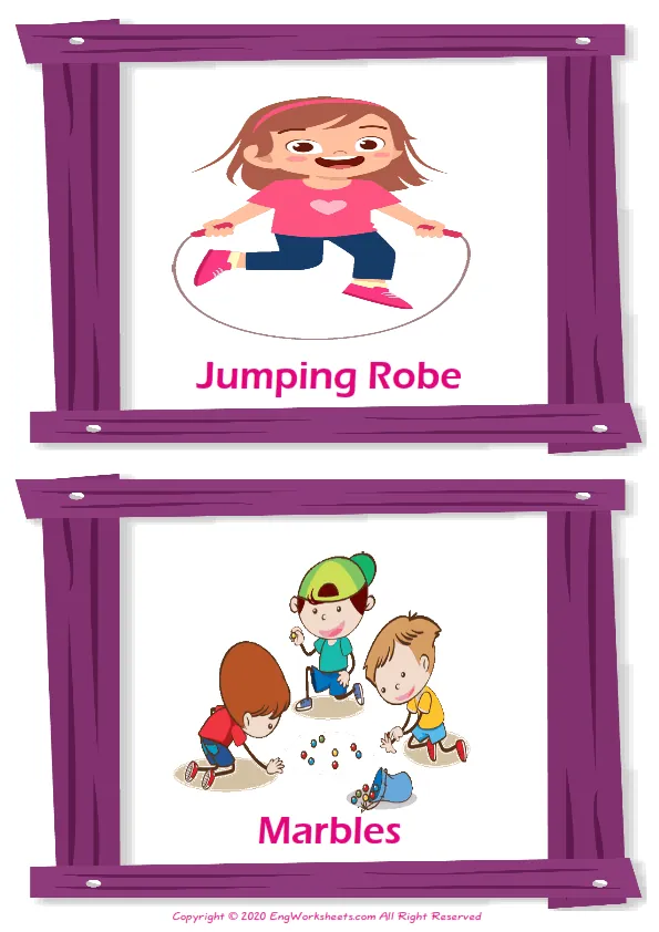 Children Games vocabulary worksheet with words, two images per page Worksheet Preview