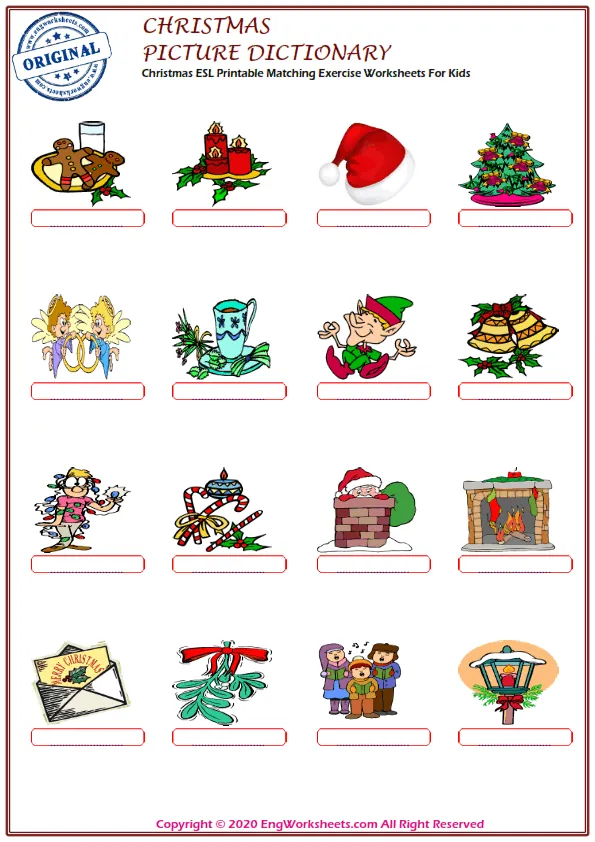 Christmas ESL Printable Matching Exercise Worksheets For Kids