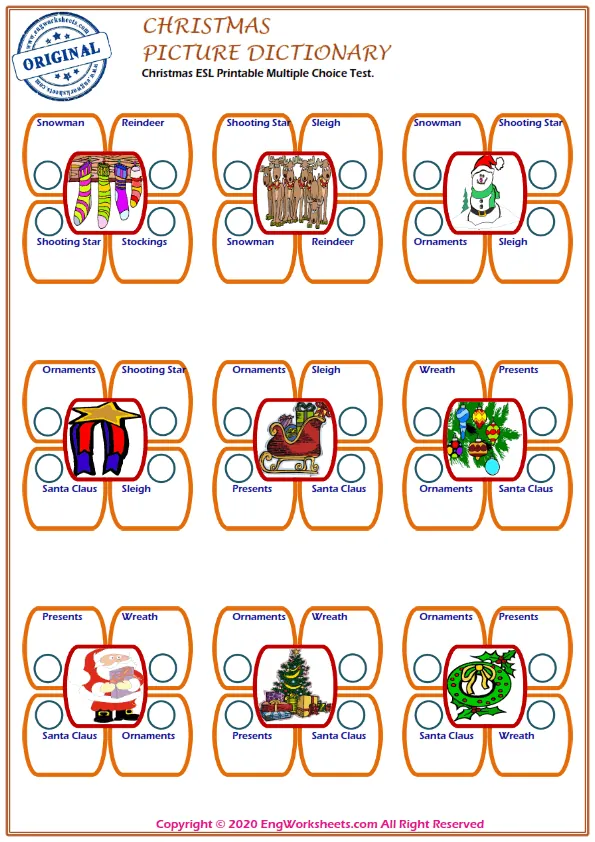 Christmas ESL Printable Multiple Choice Test. Worksheet Preview