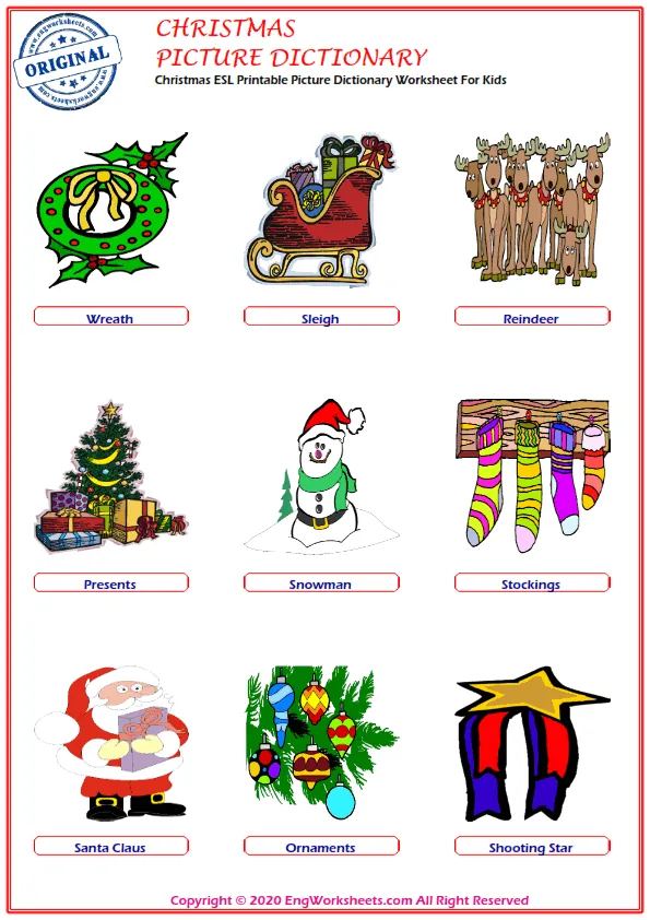 Christmas ESL Printable Picture Dictionary Worksheet For Kids Worksheet Preview