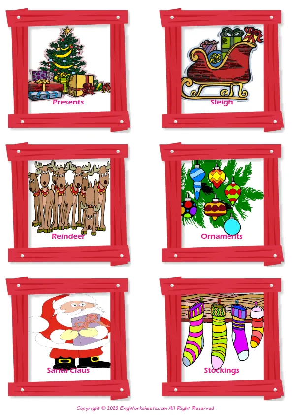 Christmas vocabulary worksheet with words, six images per page Worksheet Preview