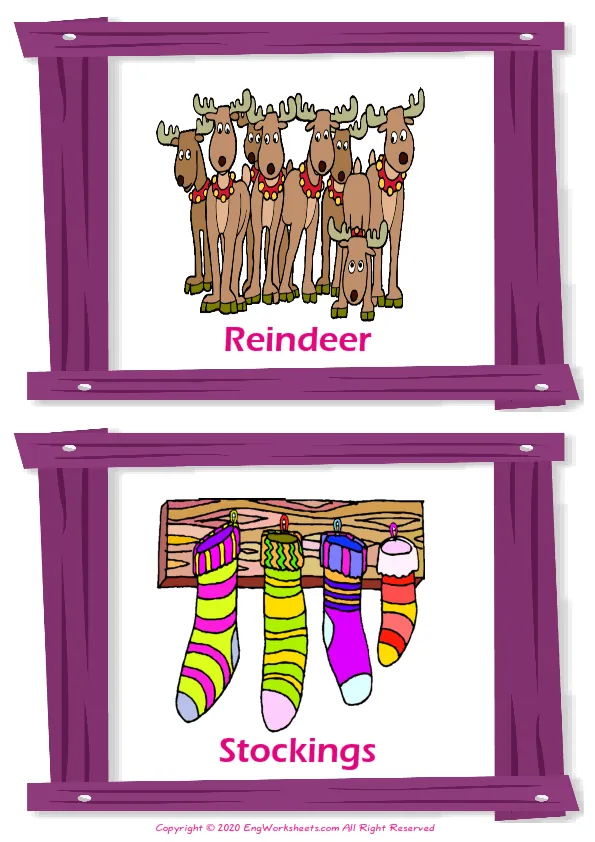 Christmas vocabulary worksheet with words, two images per page Worksheet Preview