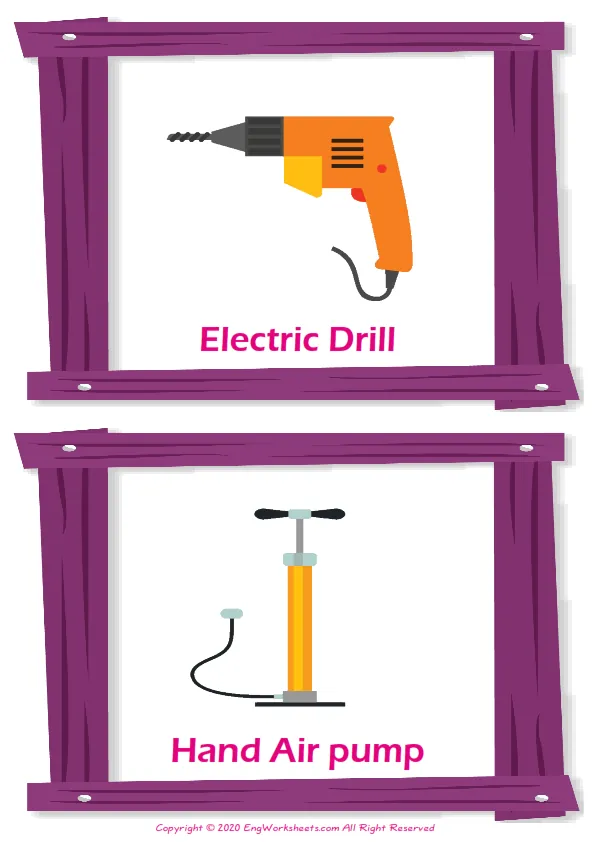 Construction Tools vocabulary worksheet with words, two images per page Worksheet Preview