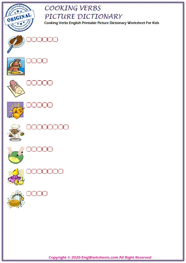 Cooking Verbs English Printable Picture Dictionary Worksheet For Kids