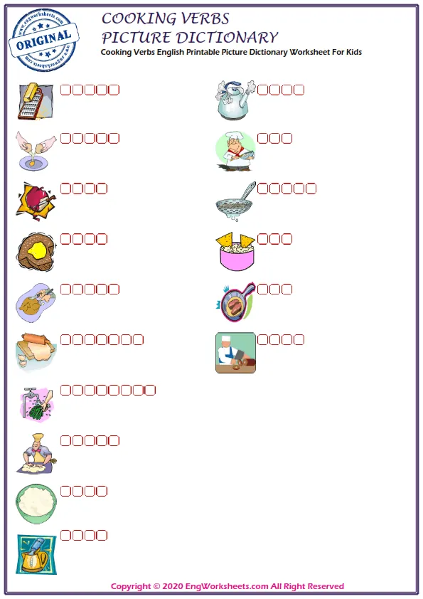 Cooking Verbs English Printable Picture Dictionary Worksheet For Kids Worksheet Preview