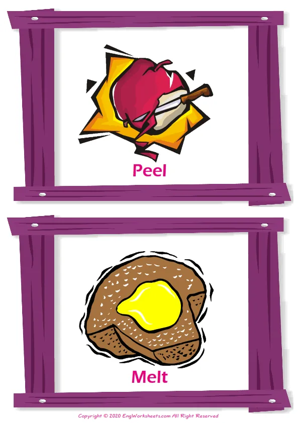 Cooking Verbs vocabulary worksheet with words, two images per page Worksheet Preview