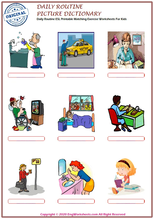 Daily Routine ESL Printable Matching Exercise Worksheets For Kids Worksheet Preview
