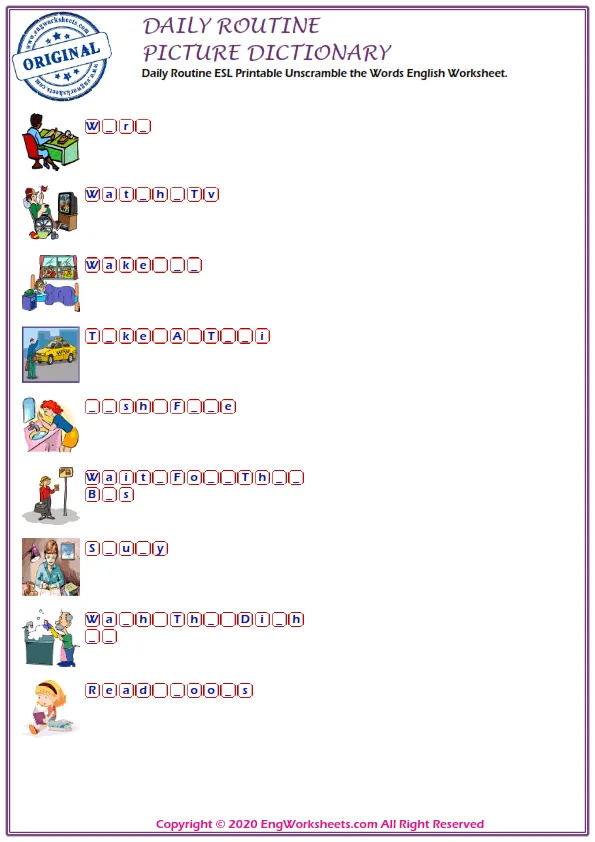 Daily Routine ESL Printable Unscramble the Words English Worksheet. Worksheet Preview
