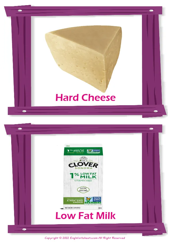 Dairy Produce vocabulary worksheet with words, two images per page Worksheet Preview