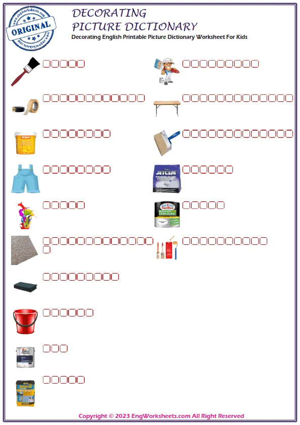 Decorating English Printable Picture Dictionary Worksheet For Kids Worksheet Preview
