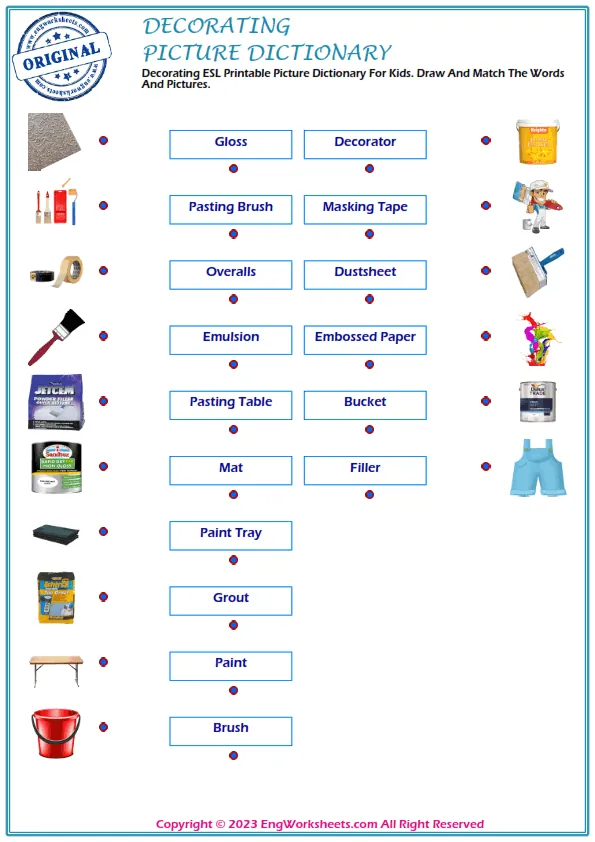 Decorating ESL Printable Picture Dictionary For Kids. Draw And Match The Words And Pictures. Worksheet Preview