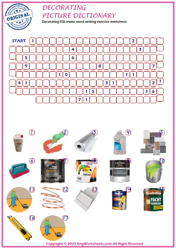 Decorating ESL snake word writing exercise worksheet. Worksheet Preview