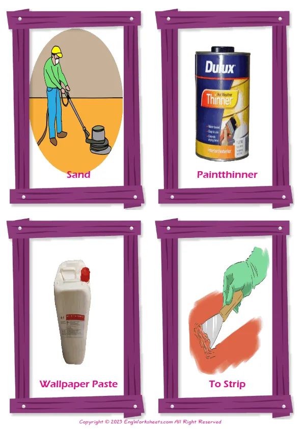 Decorating vocabulary worksheet with words, four images per page Worksheet Preview