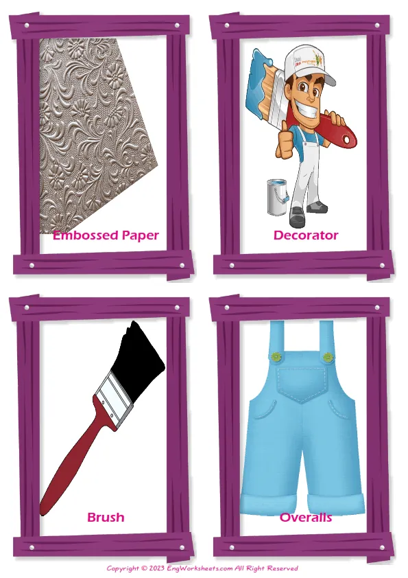 Decorating vocabulary worksheet with words, four images per page Worksheet Preview