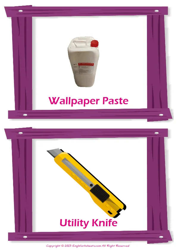 Decorating vocabulary worksheet with words, two images per page Worksheet Preview