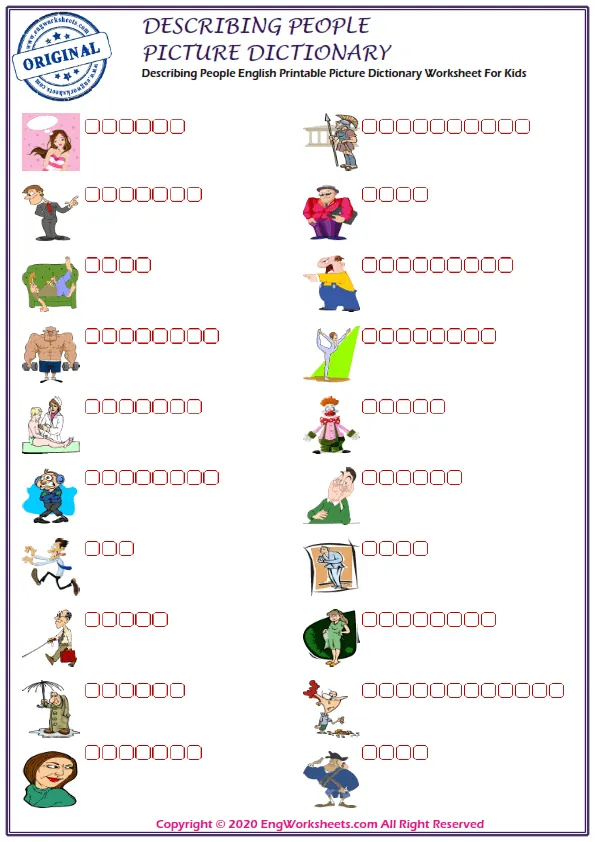 Describing People English Printable Picture Dictionary Worksheet For Kids Worksheet Preview