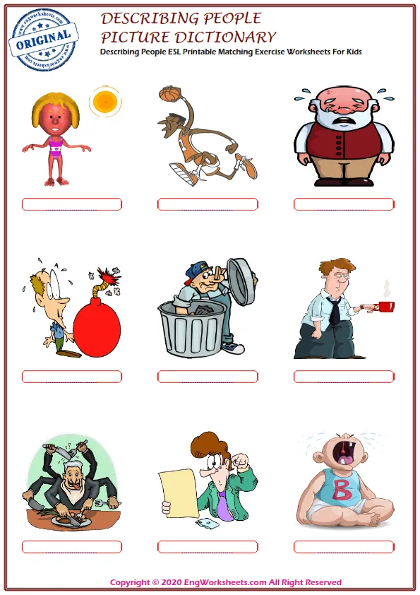 Describing People ESL Printable Matching Exercise Worksheets For Kids