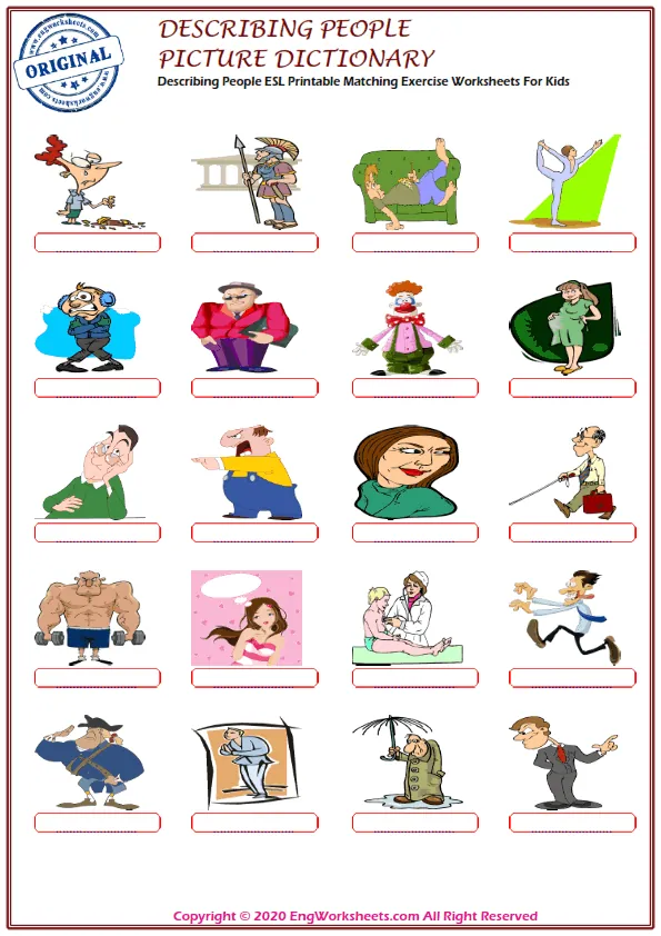 Describing People ESL Printable Matching Exercise Worksheets For Kids Worksheet Preview
