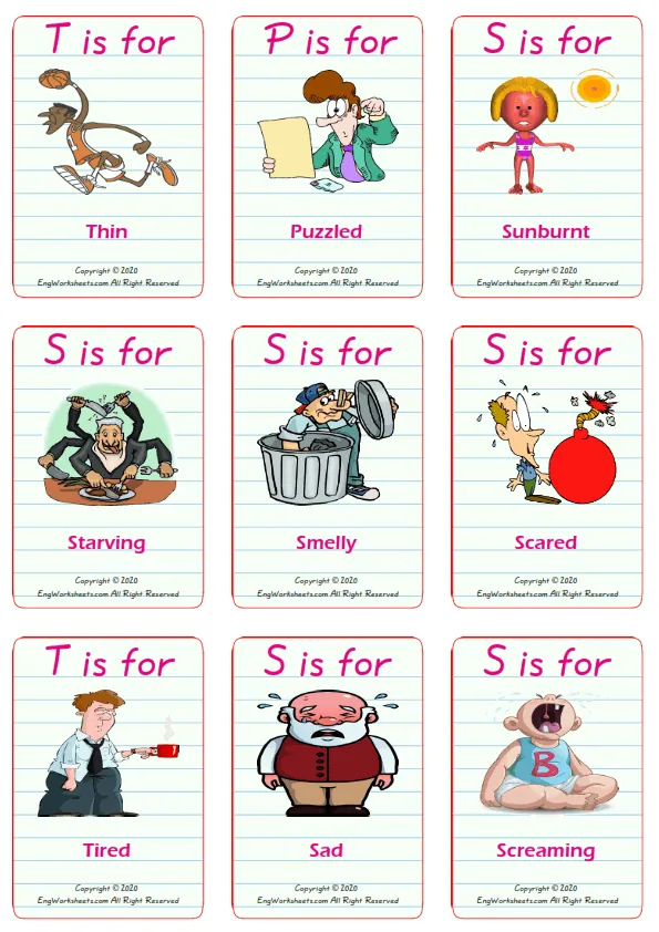 Describing People vocabulary worksheet with words, nine images per page