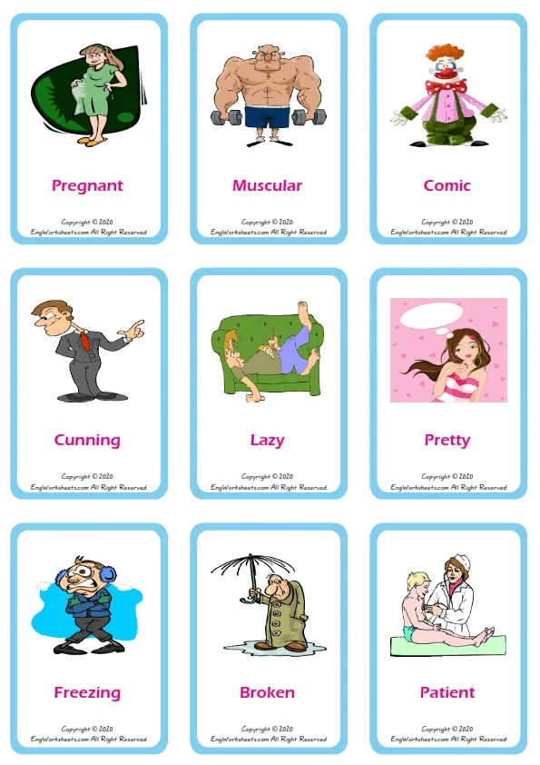 Describing People vocabulary worksheet with words, nine images per page