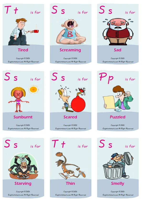 Describing People vocabulary worksheet with words, nine images per page