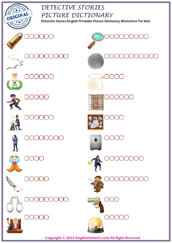Detective Stories English Printable Picture Dictionary Worksheet For Kids Worksheet Preview