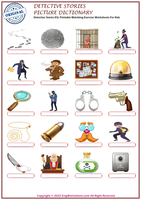 Detective Stories ESL Printable Matching Exercise Worksheets For Kids Worksheet Preview