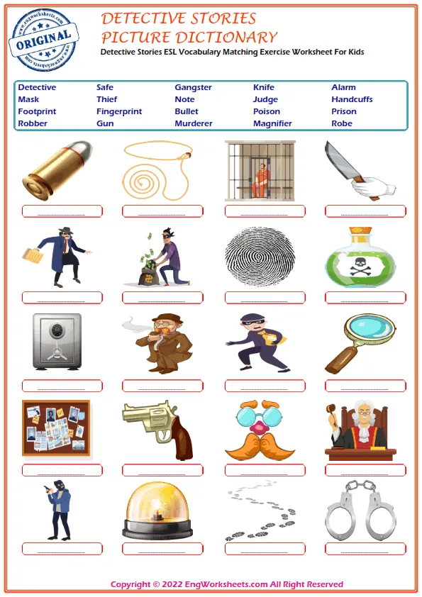 Detective Stories ESL Vocabulary Matching Exercise Worksheet For Kids Worksheet Preview