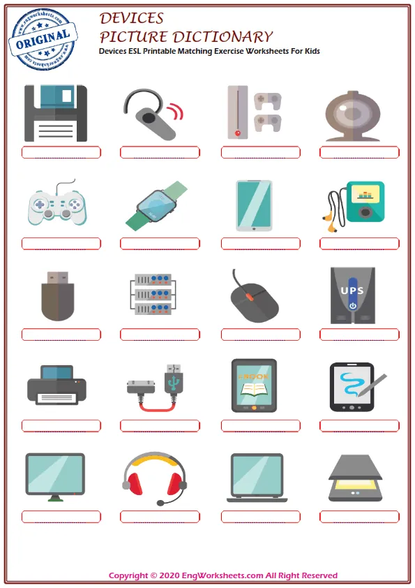 Devices ESL Printable Matching Exercise Worksheets For Kids Worksheet Preview