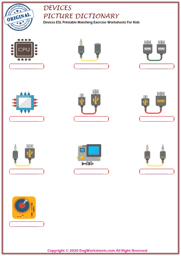 Devices ESL Printable Matching Exercise Worksheets For Kids Worksheet Preview