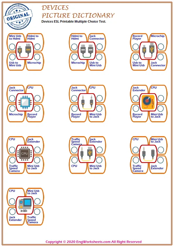 Devices ESL Printable Multiple Choice Test. Worksheet Preview