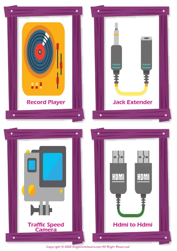 Devices vocabulary worksheet with words, four images per page