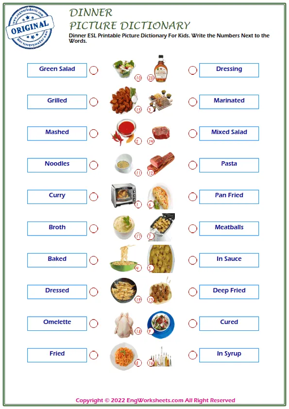 Dinner ESL Unscramble the Words Worksheets For Kids Worksheet Preview