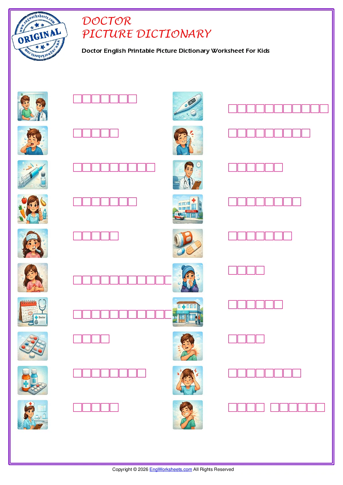 Doctor English Printable Picture Dictionary Worksheet For Kids Worksheet Preview