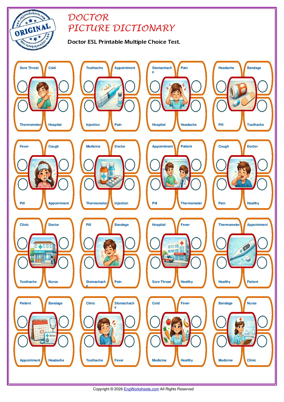Doctor ESL Printable Multiple Choice Test. Worksheet Preview
