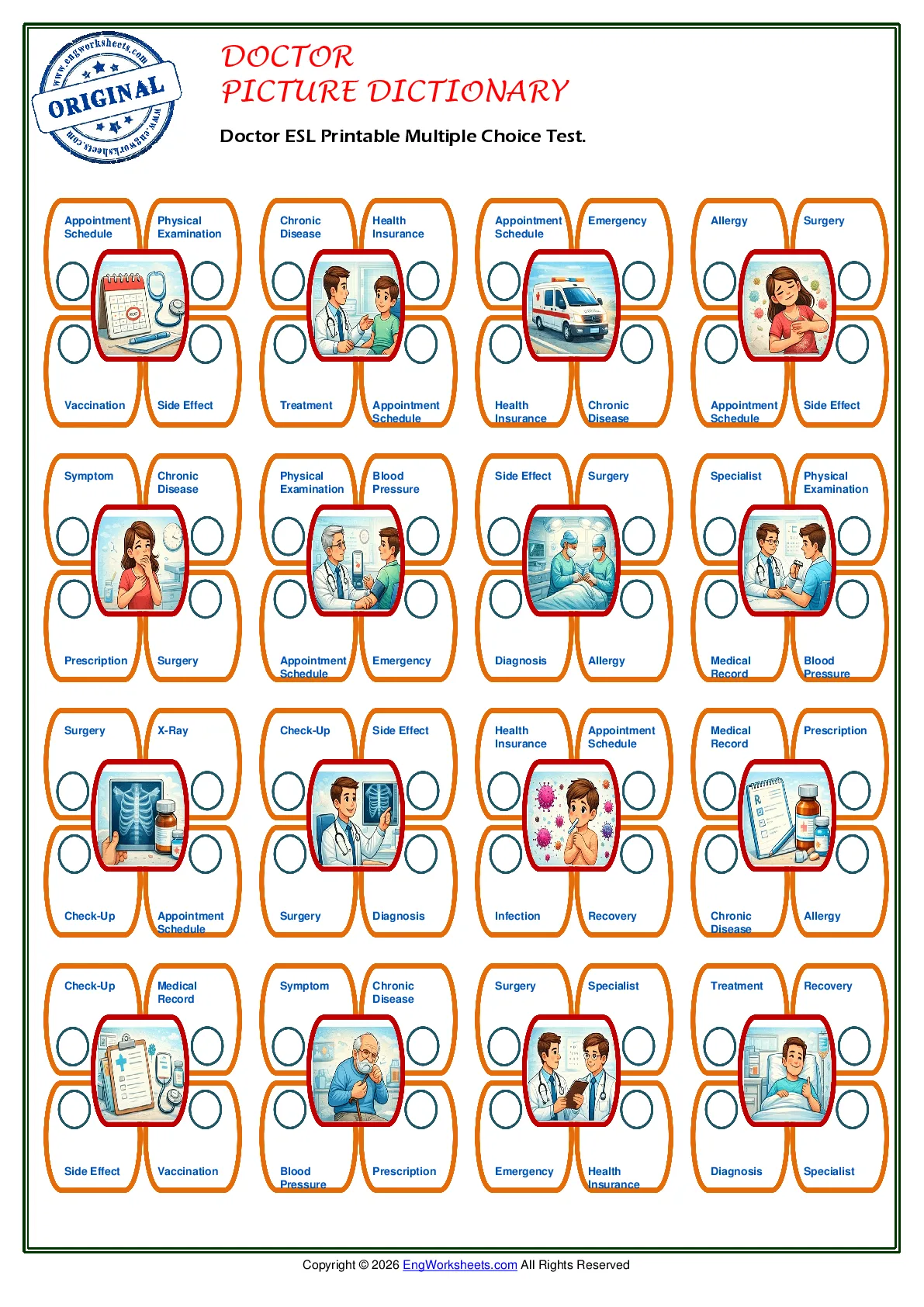 Doctor ESL Printable Multiple Choice Test. Worksheet Preview