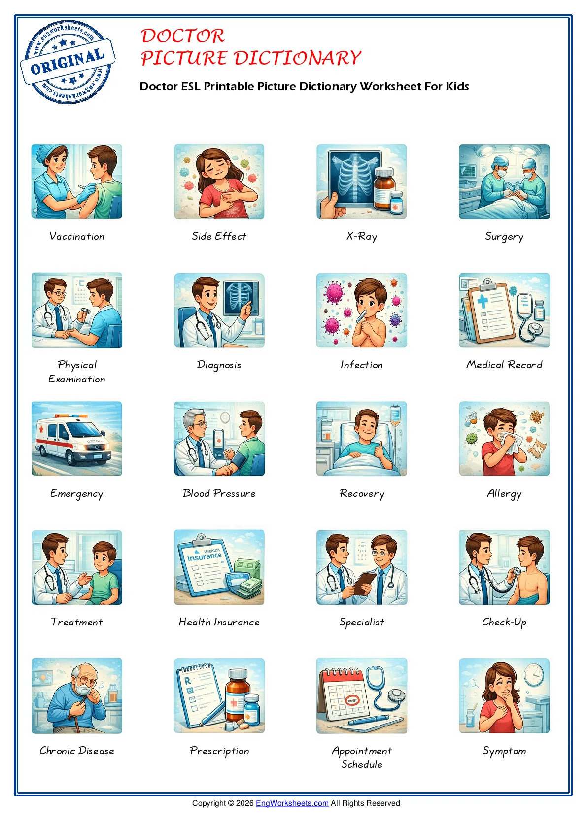 Doctor ESL Printable Picture Dictionary Worksheet For Kids Worksheet Preview