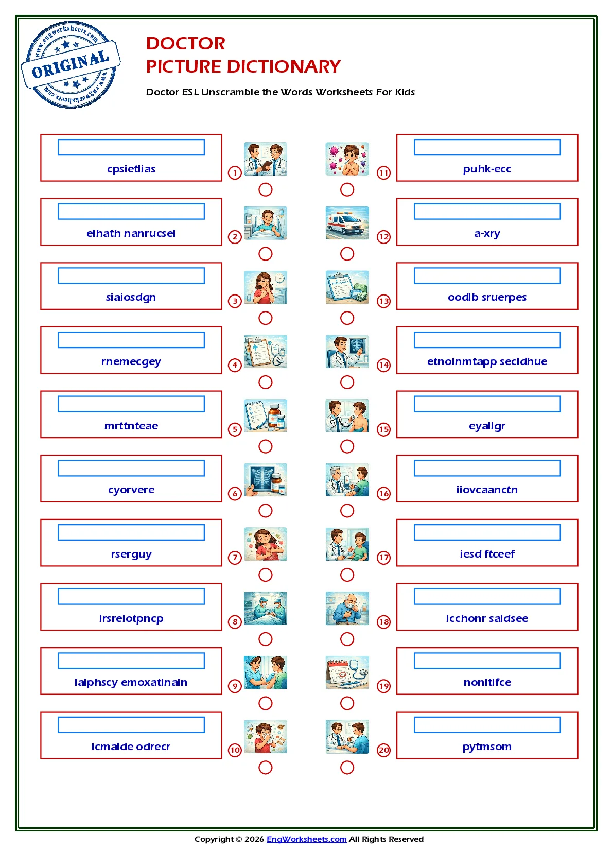 Doctor ESL Unscramble the Words Worksheets For Kids Worksheet Preview