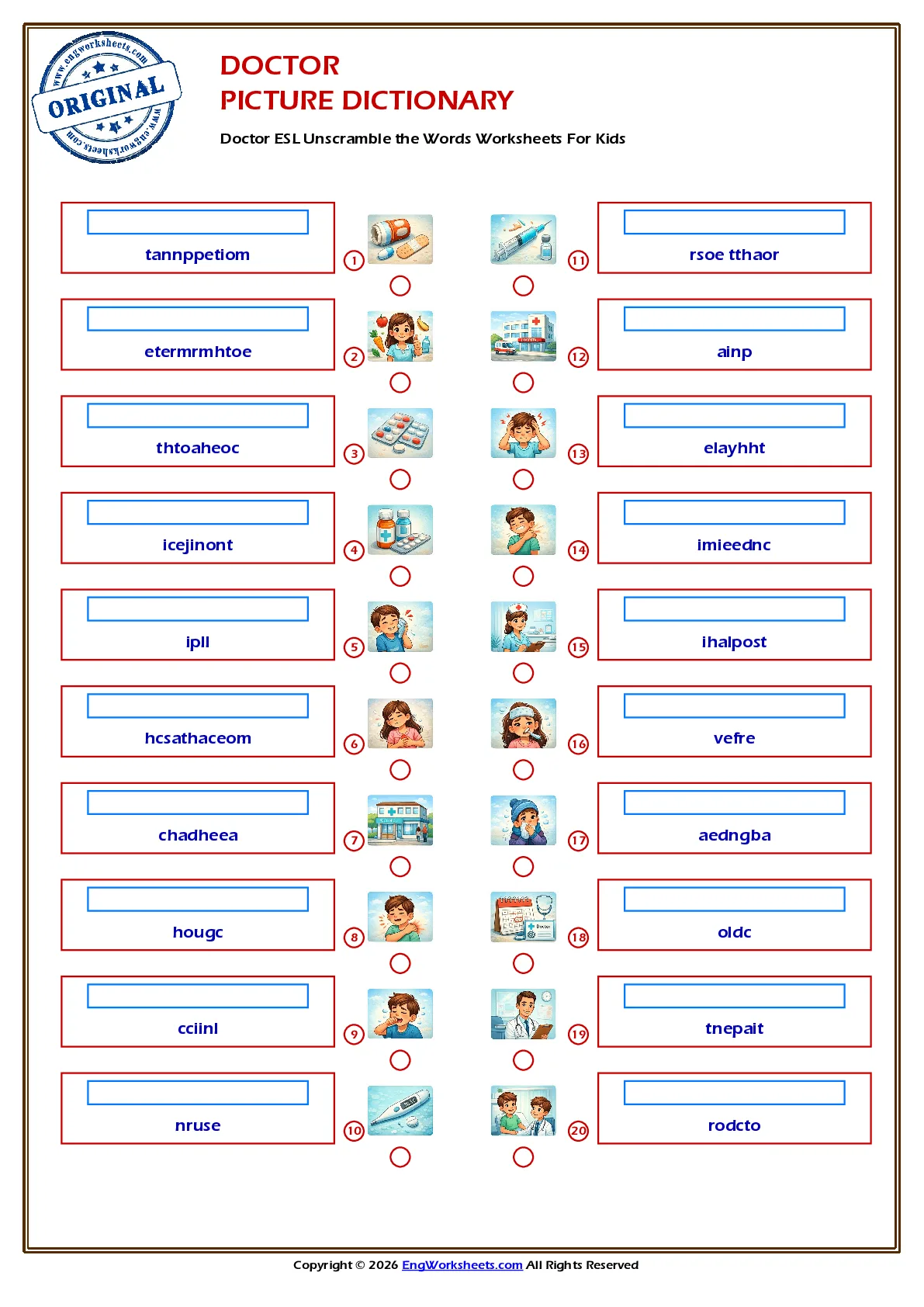 Doctor ESL Unscramble the Words Worksheets For Kids Worksheet Preview