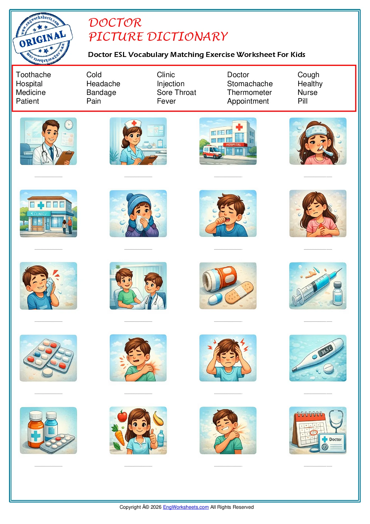 Doctor ESL Vocabulary Matching Exercise Worksheet For Kids Worksheet Preview