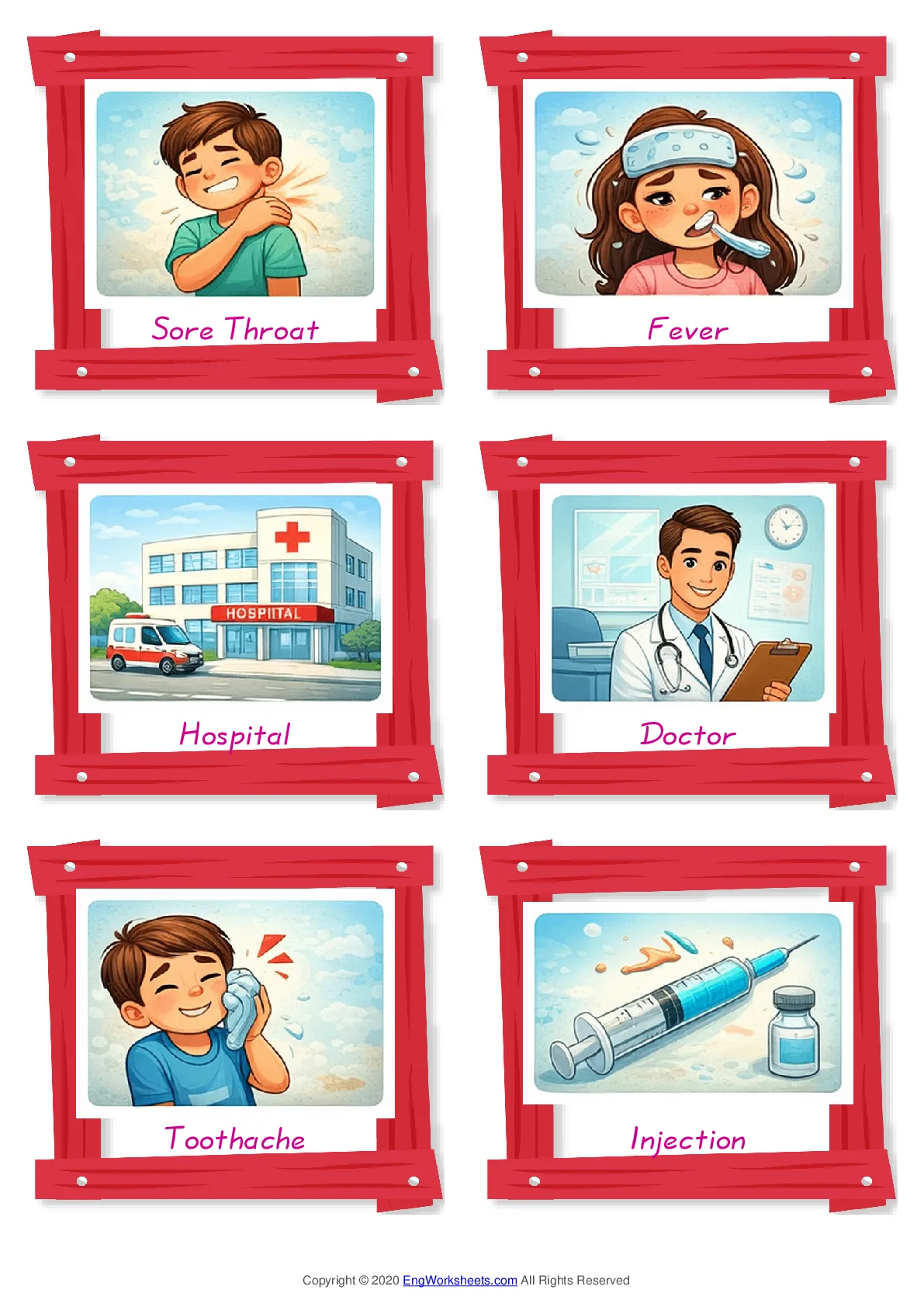 Doctor vocabulary worksheet with words, six images per page