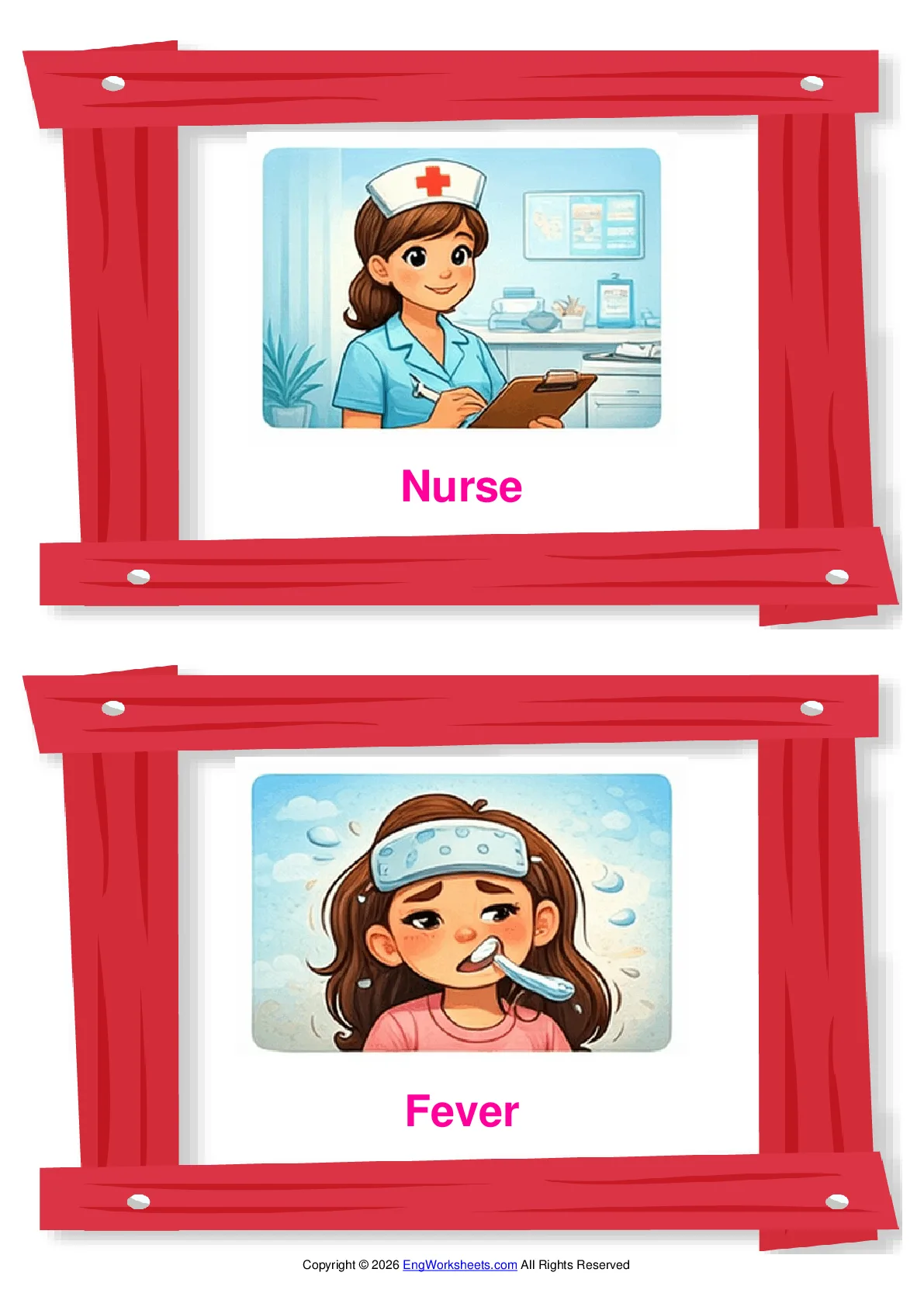 Doctor vocabulary worksheet with words, two images per page Worksheet Preview