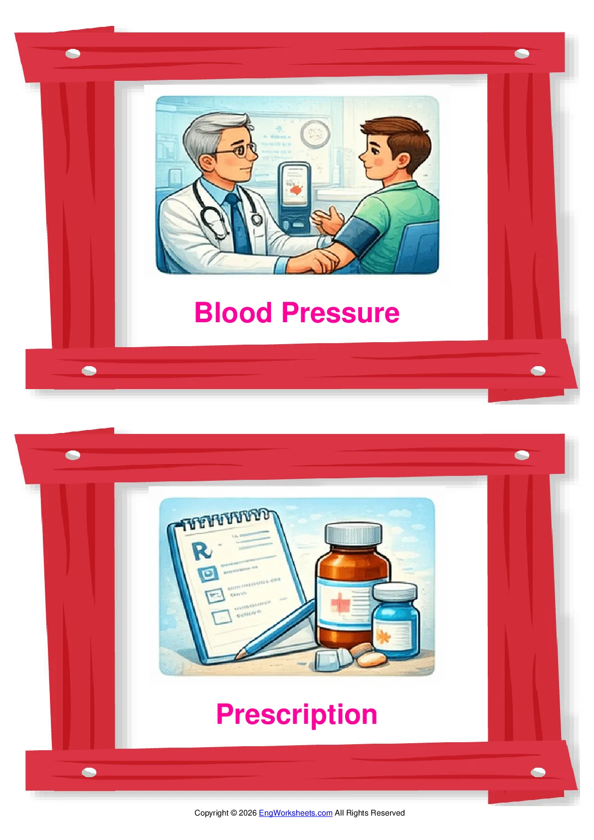 Doctor vocabulary worksheet with words, two images per page Worksheet Preview