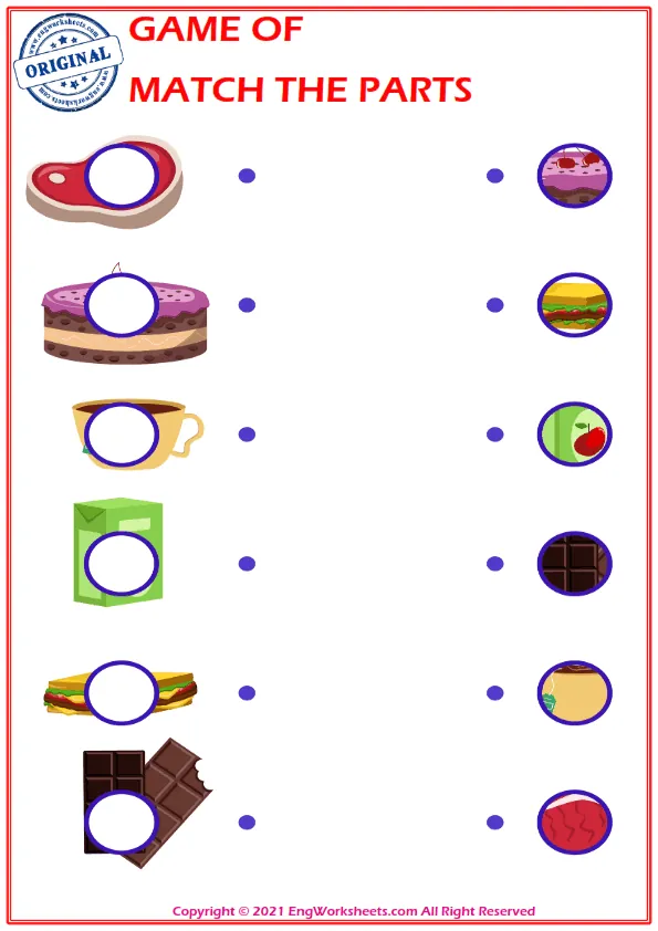 Education worksheet with match the parts
