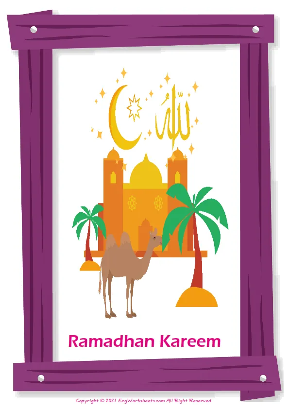 Eid and Ramadan English vocabulary worksheet with full-page words