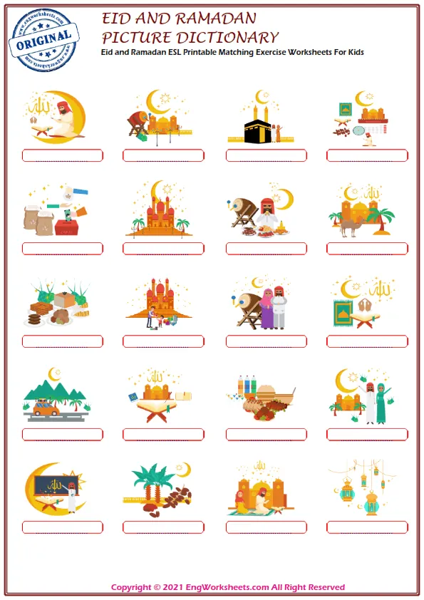 Eid and Ramadan ESL Printable Matching Exercise Worksheets For Kids