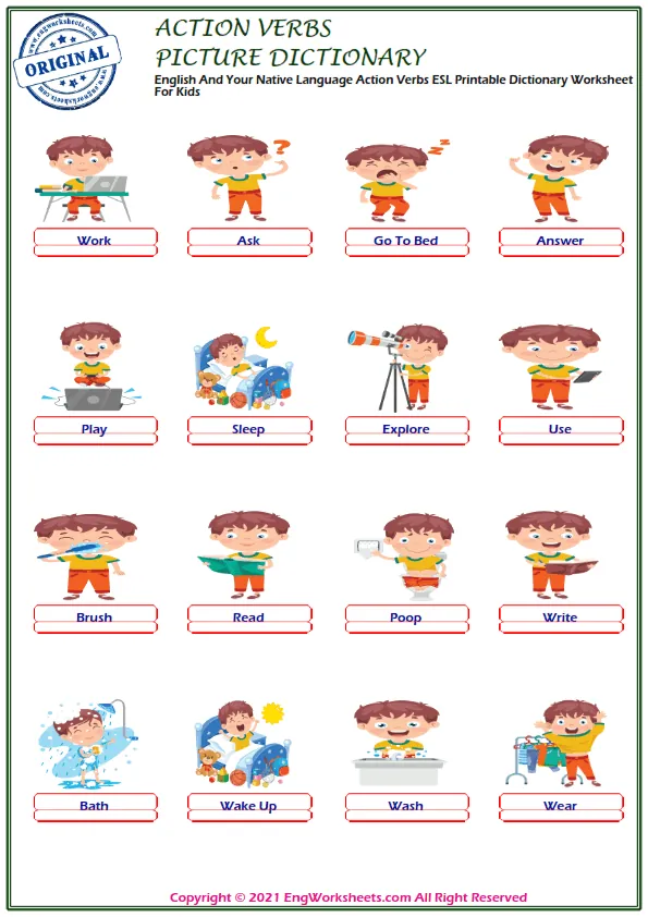 Action Verbs ESL Printable Unscramble the Words Worksheet For Kids Worksheet Preview